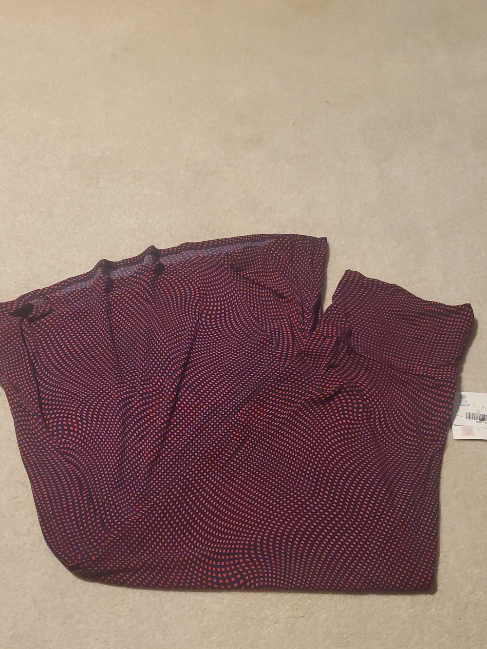 LuLaRoe Reddish and Blue Maxi Skirt with Dot Wave Print
